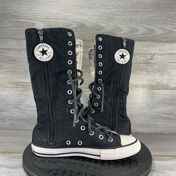 Converse Kids Zip Up Tall Black Sneaker Boots Size 3 - Picture 2 of 8
